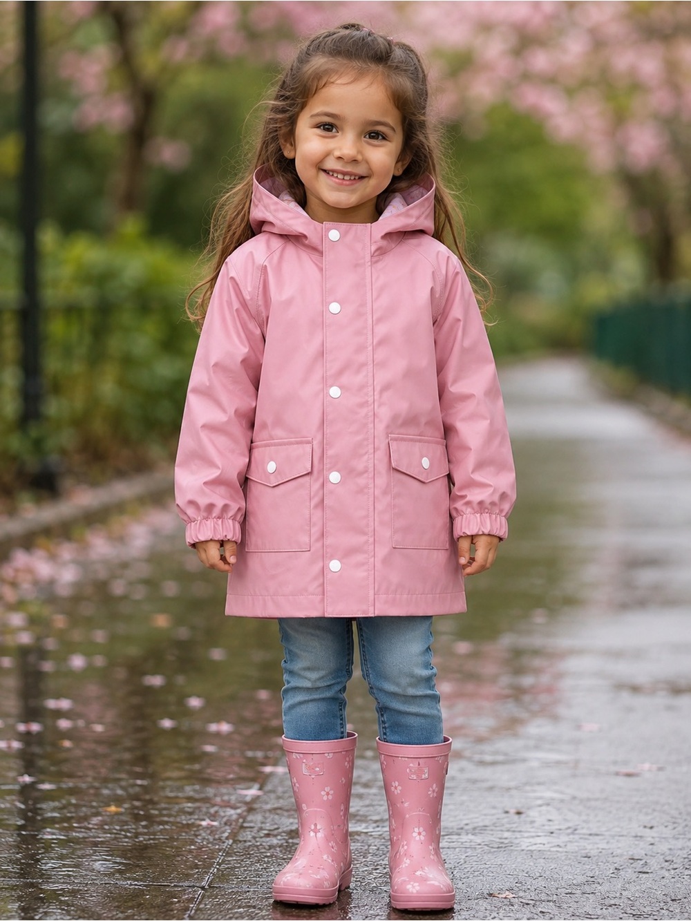 wonder nation Rose Pink Hooded Kids Raincoat